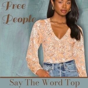 FREE PEOPLE Say The Word Deep V-Neck Long Sleeve Front/Back Ruched Top/Lg NWT